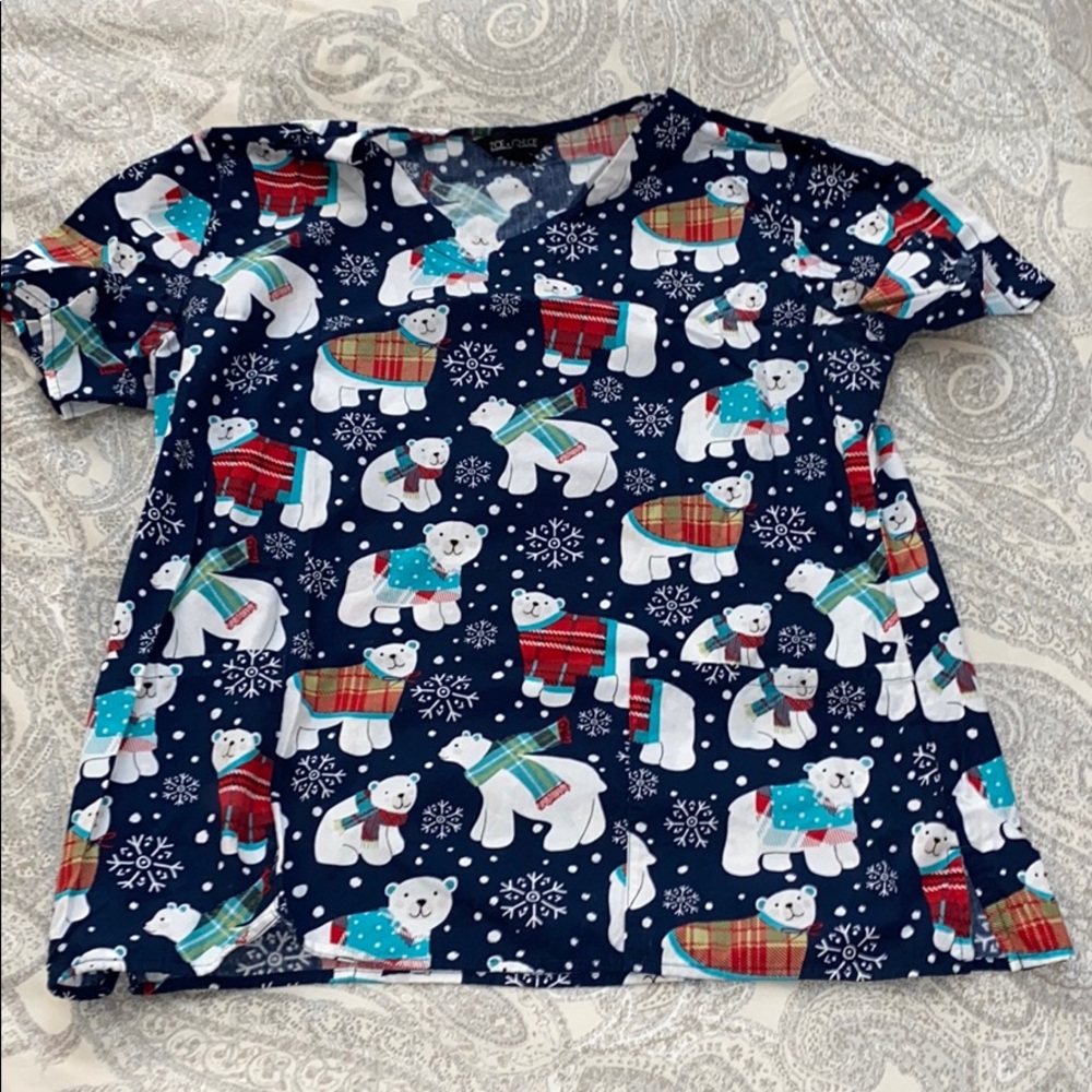 Polar bear winter nursing scrub top